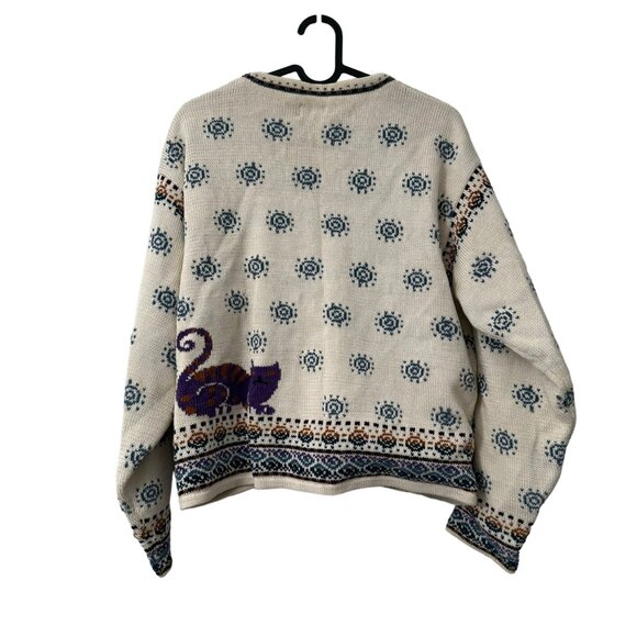 Icelandic Designs Whimsical Cats Colorful Full Zip Cardigan Sweater Size Medium - Picture 7 of 8